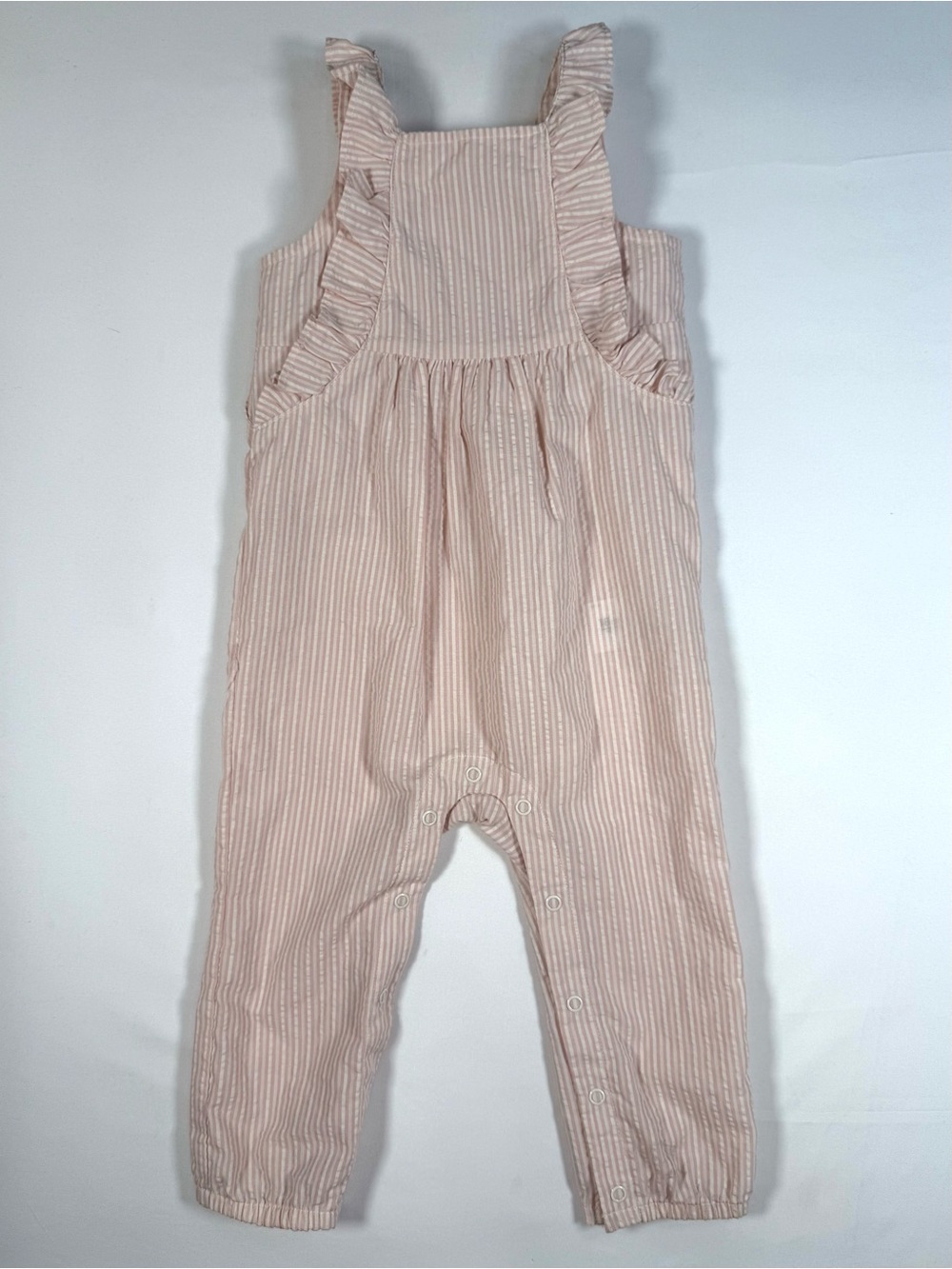 CARTERS Girls Pink Stripe Seersucker Ruffle Romper 18-24M Cottagecore‎ Coastal